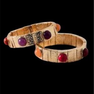 Elegant Gold and Multicolor Stone Textured elastic Bracelets